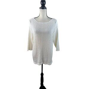 J. Jill Womens White Open Knit Pullover Sweater Size S